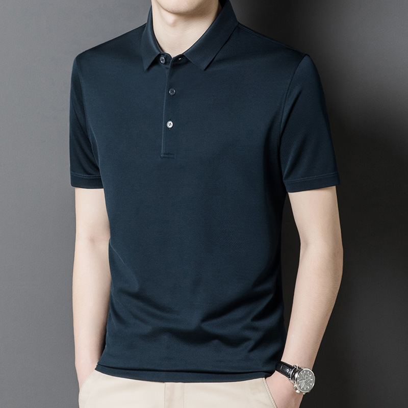 Factory Wholesale Men&#39;s Luxury Natural Material Silk Polo Shirts Solid 4 Colours