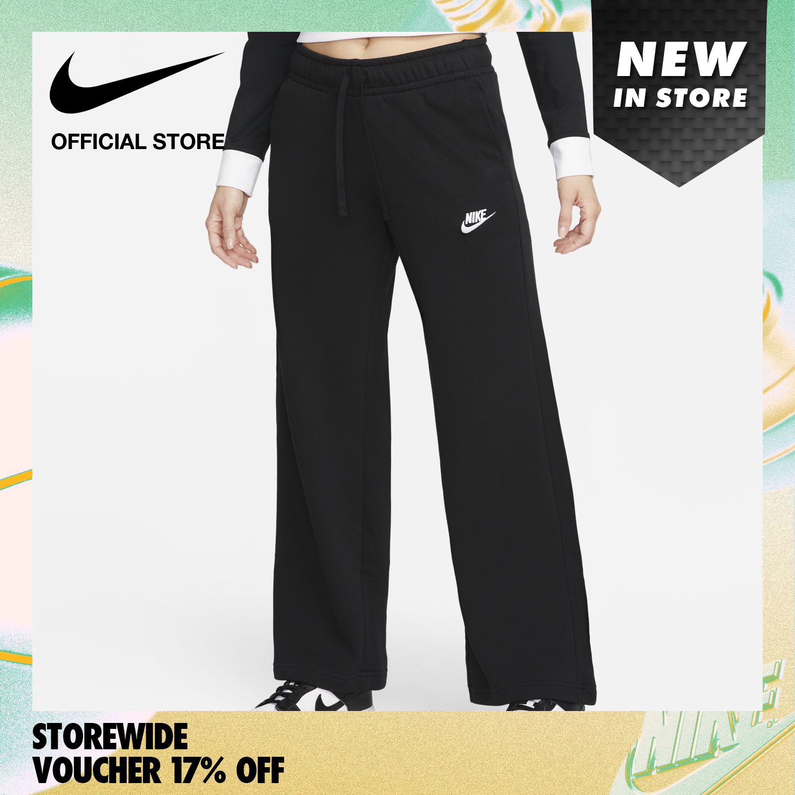 Nike Women's Sportswear Club Fleece Mid-Rise Wide Pants - Black