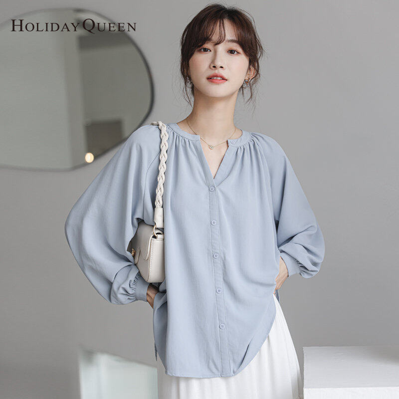 HolidayQueen  Women's Korean Style Loose White Shirt Retro Hong Kong Style Shirt Women's Design Niche Top Free Shipping HQ1811